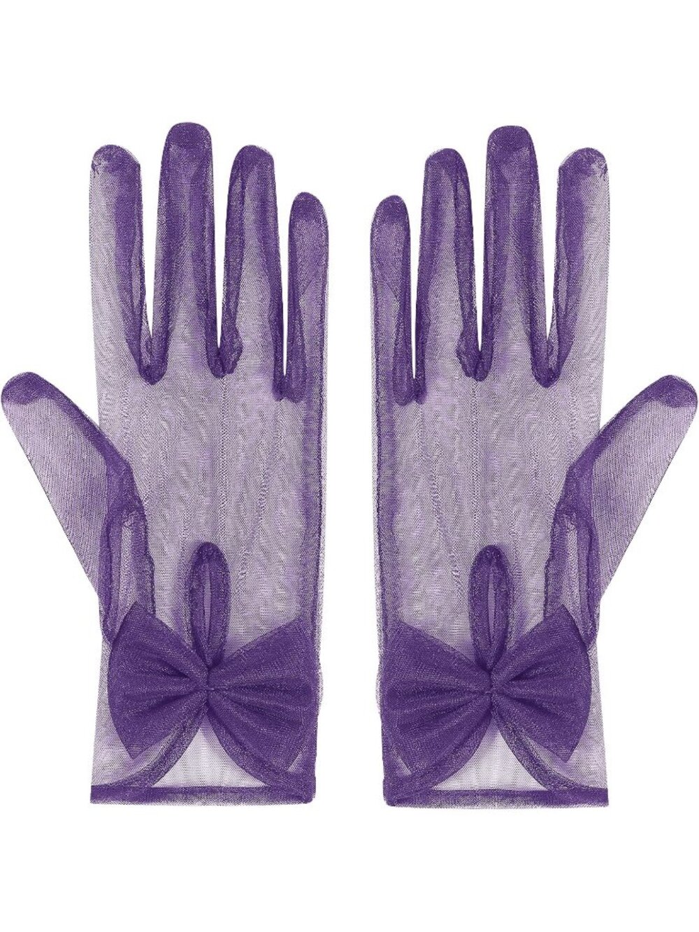 Women's Purple Lace 1920s Opera Party Tulle Wrist Length Short Sheer Mesh Gloves